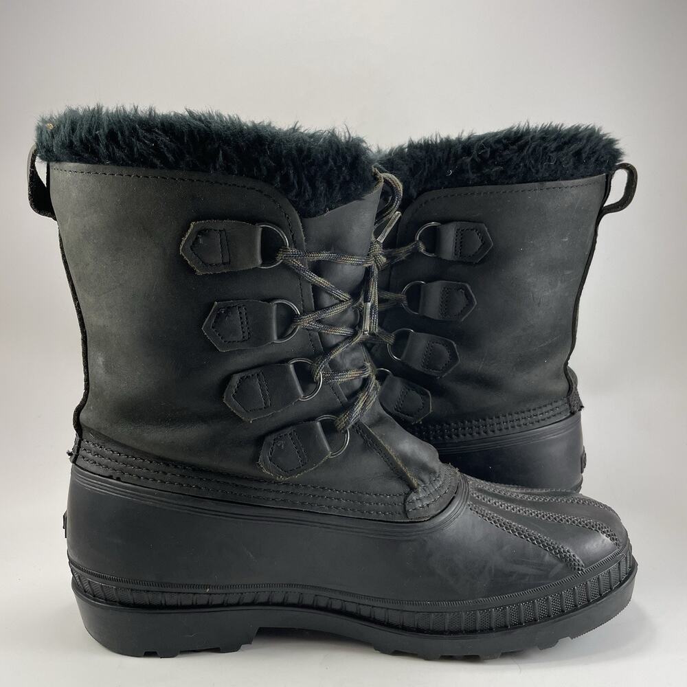 Sorel Caribou Winter Boots Mens Size 10 Waterproof Black Leather Lined Lace Up - Picture 4 of 11
